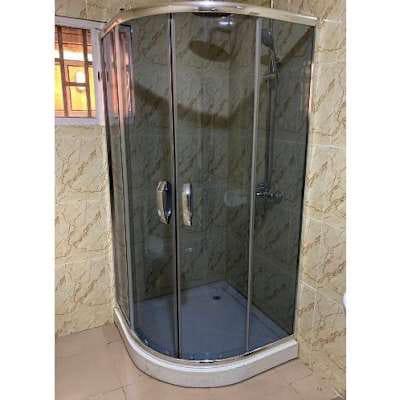 Curved Corner Tinted Glass Shower Enclosure with Low Profile Tray (Chrome)
