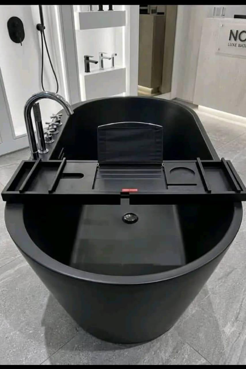 Luxury Matte Black Freestanding Oval Soaking Bathtub