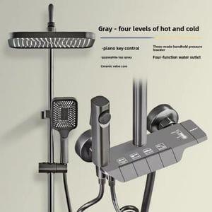 KingsHome Piano Key Thermostatic Shower System with Bidet Spray (Gunmetal Grey)