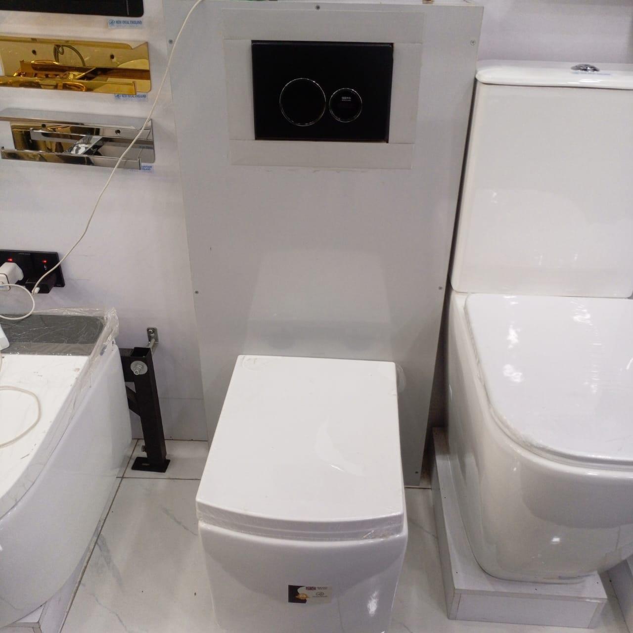 Kingshome Wall-Hung Square Toilet Suite with Concealed Cistern Frame & Matte Black Push Plate