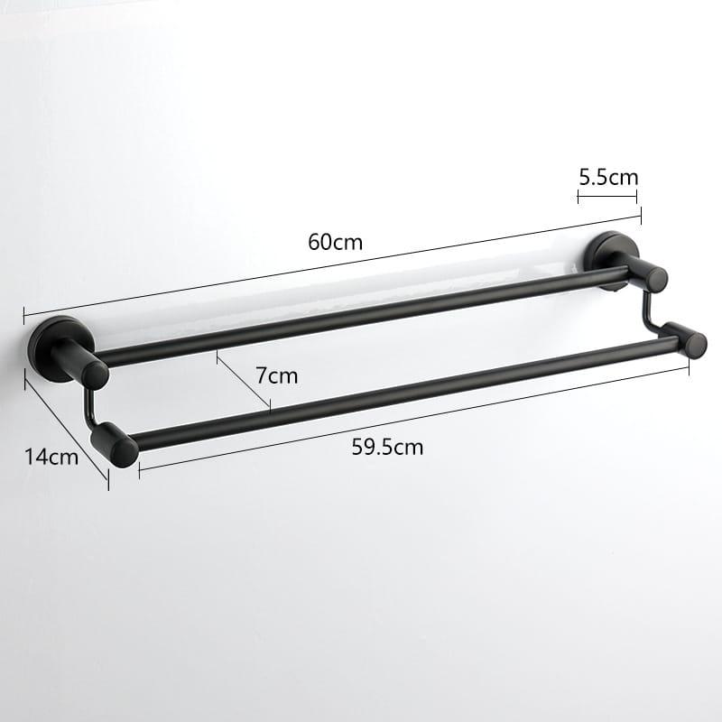 Matte Black Wall-Mounted Double Towel Bar (60cm)