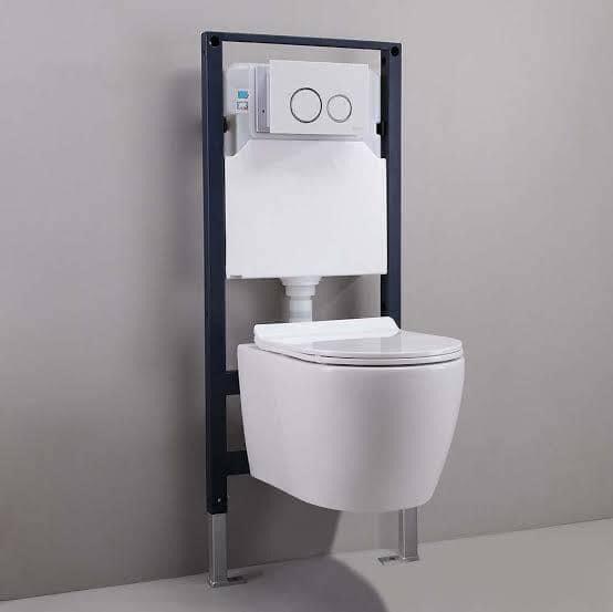 Modern Wall-Hung Ceramic Toilet with Concealed Cistern Frame